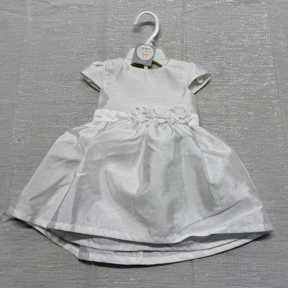 Carters White Floral Satin Special Occasion Dress 9M Baptism Christening Easter